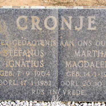 CRONJE Stefanus Ignatius 1904-1983 &amp; Martha Magdalena 1902-1984