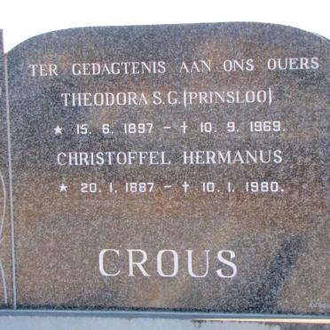 CROUS Christoffel Hermanus 1887-1980 &amp; Theodora S.G. PRINSLOO 1897-1969