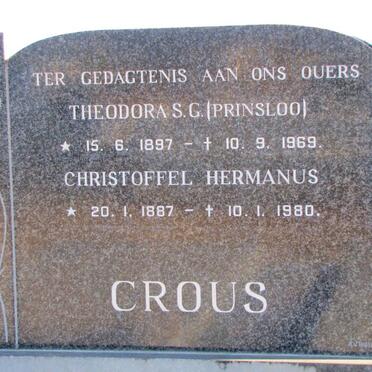 CROUS Christoffel Hermanus 1887-1980 &amp; Theodora S.G. PRINSLOO 1897-1969