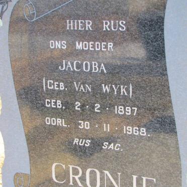 CRONJE Jacoba nee van WYK 1897-1968