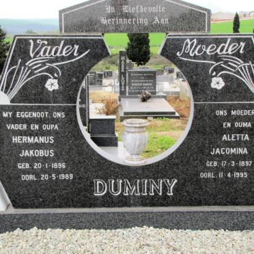 DUMINY Hermanus Jakobus 1896-1989 &amp; Aletta Jacomina 1897-1995