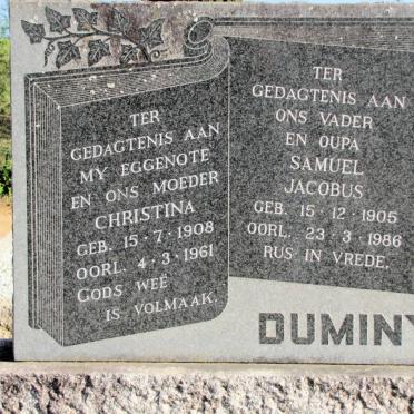 DUMINY Samuel Jacobus 1905-1986 &amp; Christina 1908-1961