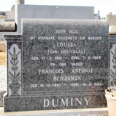DUMINY Francois Antonie Benjamin 1897-1984 &amp; Louisa ODENDAAL 1901-1969