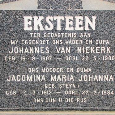 EKSTEEN Johannes van Niekerk 1907-1980 &amp; Jacomina Maria Johanna STEYN 1912-1984