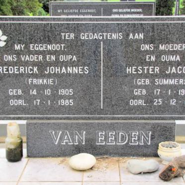 EEDEN Frederick Johannes, van 1905-1985 &amp; Hester Jacoba SUMMERS 1912-1998