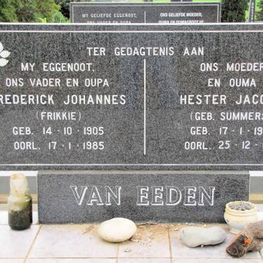 EEDEN Frederick Johannes, van 1905-1985 &amp; Hester Jacoba SUMMERS 1912-1998