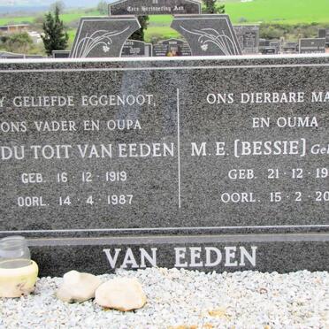 EEDEN H.F. Du Toit, van 1919-1987 &amp; M.E. MEYER 1921-2004 