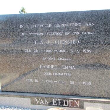 EEDEN H.A.J., van 1887-1969 &amp; Harriet Emma FILMALTER 1893-1985
