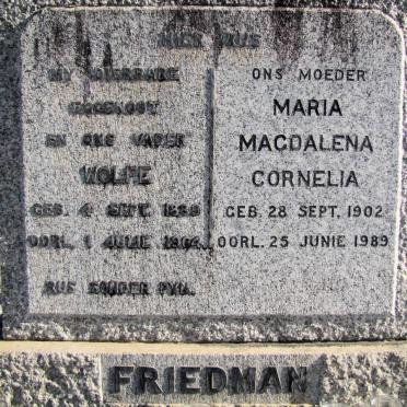 FRIEDMAN Wolfe 1889-1964 &amp; Maria Magdalena Cornelia 1902-1989