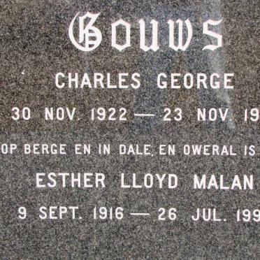 GOUWS Charles George 1922-1979 &amp; Esther Lloyd Malan 1916-1990