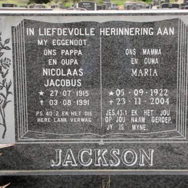 JACKSON Nicolaas Jacobus 1915-1991 &amp; Maria 1922-2004