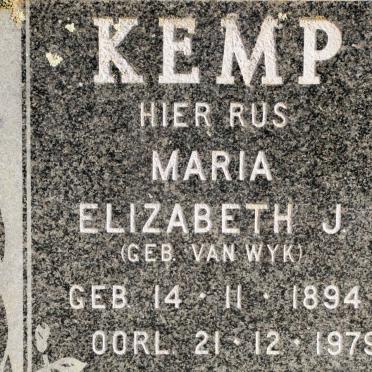 KEMP Elizabeth J.geb VAN WYK 1894-1979