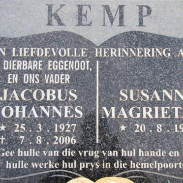 KEMP Jacobus Johannes 1927-2006 &amp; Susanna Magrieta P. 1946-