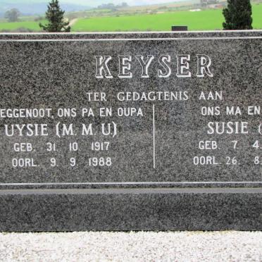 KEYSER M.M.U. 1917-1988 &amp; Susie UYS 1920-2005