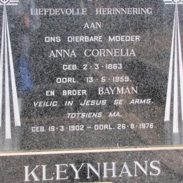 KLEYNHANS Anna Cornelia 1863-1959 :: KLEYNHANS Bayman 1902-1976