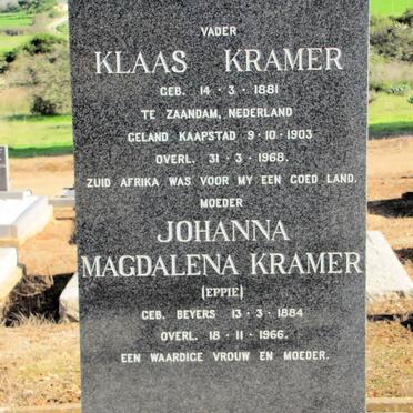 KRAMER Klaas 1881-1968 &amp; Johanna Magdalena BEYERS 1884-1966