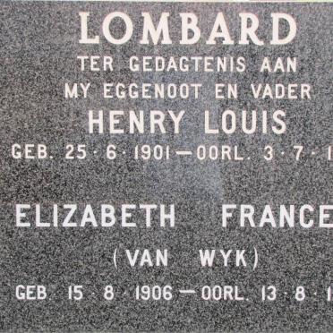 LOMBARD Henry Louis 1901-1981 &amp; Elizabeth Frances van WYK 1906-1995