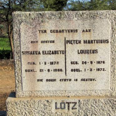LÖTZ Pieter Marthinus Lourens 1876-1972 &amp; Susanna Elizabeth 1872-1966