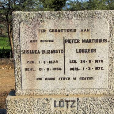 LÖTZ Pieter Marthinus Lourens 1876-1972 &amp; Susanna Elizabeth 1872-1966