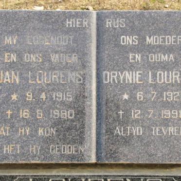 LOURENS Jan 1915-1980 &amp; Drynie 1921-1998