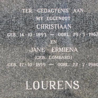 LOURENS Christiaan 1893-1962 &amp; Jane Ermiena LOMBARD 1899-1980