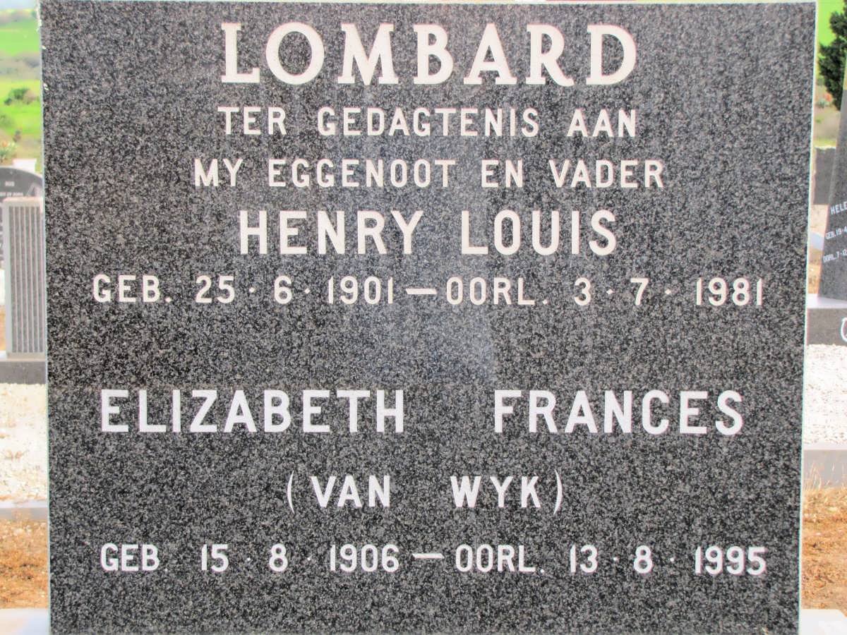 LOMBARD Henry Louis 1901-1981 &amp; Elizabeth Frances van WYK 1906-1995