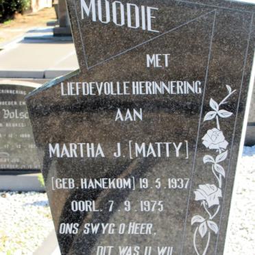 MOODIE Martha J. nee HANEKOM 1937-1975