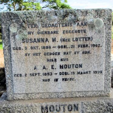 MOUTON A.A.E. 1893-1970 &amp; Susanna M. LOTTER 1896-1962