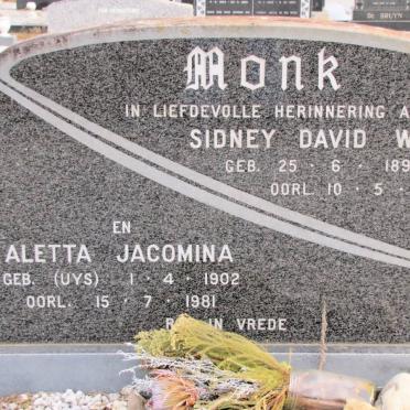MONK Sidney David W. 1897-1979 &amp; Aletta Jacomina UYS 1902-1981
