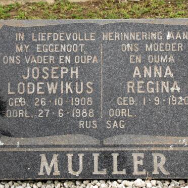 MULLER Joseph Lodewikus 1908-1988 &amp; Anna Regina 1920-