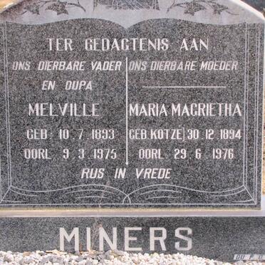 MINERS Melville 1893-1975 &amp; Maria Margrietha KOTZE 1894-1976