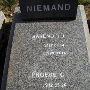 NIEMAND Barend J.J. 1927-1999 &amp; Phoebe C. 1932-2004