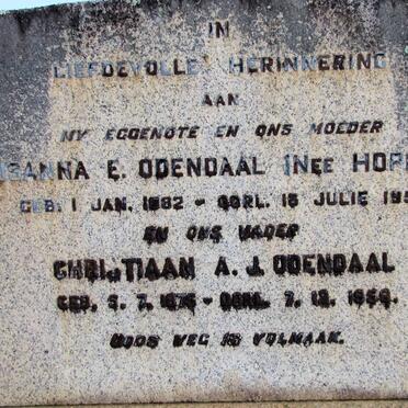 ODENDAAL Christiaan A.J. 1875-1958 &amp; Susanna E. HOPKINS 1882-1956