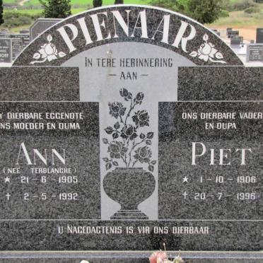 PIENAAR Piet 1906-1996 &amp; Ann TERBLANCHE 1905-1992