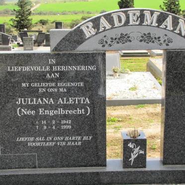 RADEMAN Juliana Aletta nee ENGELBRECHT 1942-1999