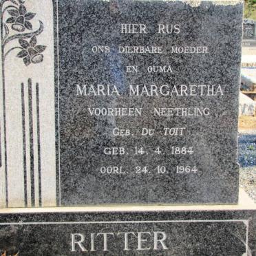 RITTER Maria Margaretha voorheen NEETHLING geb DU TOIT 1884-1964