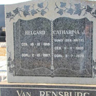 RENSBURG Helgard, van 1918-1967 &amp; Catharina J. BRITZ 1908-1979