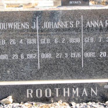ROOTHMAN Louwrens J. 1891-1962 :: ROOTHMAN Johannes P. 1898-1976 :: ROOTHMAN Anna R.S.C. 1889-1982