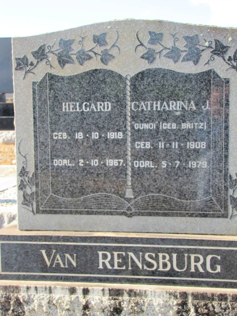 RENSBURG Helgard, van 1918-1967 &amp; Catharina J. BRITZ 1908-1979