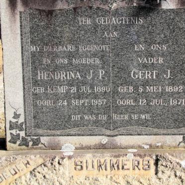 SUMMERS Gert J. 1892-1971 &amp; Hendrina J.P. KEMP 1890-1957