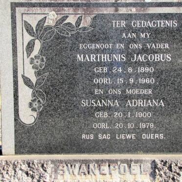 SWANEPOEL Marthunis Jacobus 1890-1960 &amp; Susanna Adriana 1900-1979