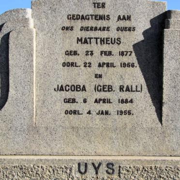 UYS Mattheus 1877-1956 &amp; Jacoba RALL 1884-1955