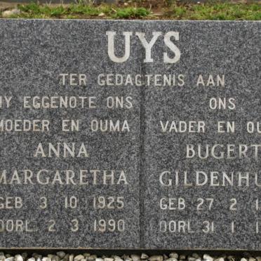 UYS BUGERT Gildenhuis 1927-1997 &amp; Anna Margaretha 1925-1990
