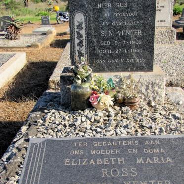 VENTER S.N. 1908-1956 &amp; Elizabeth Maria ROSS voorheen VENTER 1914-1995