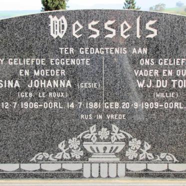 WESSELS W.J. du Toit 1909-1998 &amp; Gesina Johanna Le ROUX 1906-1981