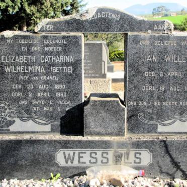 WESSELS Jan Willem 1881-1966 &amp; Elizabeth Catharina Wilhelmina VAN BRAKEL 1890-1960