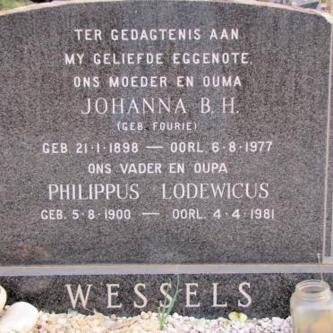 WESSELS Philippus Lodewicus 1900-1981 &amp; Johanna B.H. FOURIE 1898-1977