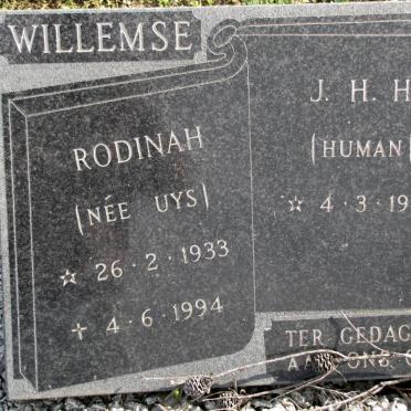 WILLEMSE J.H.H. 1929- &amp; Rodinah UYS 1933-1994