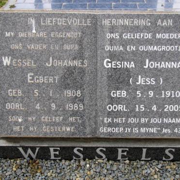 WESSELS Wessel Johannes Egbert 1908-1989 &amp; Gesina Johanna 1910-2005