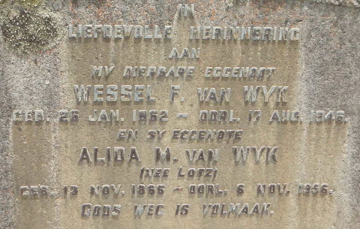 WYK Wessel F., van 1862-1946 & Alida M. LOTZ 1866-1956